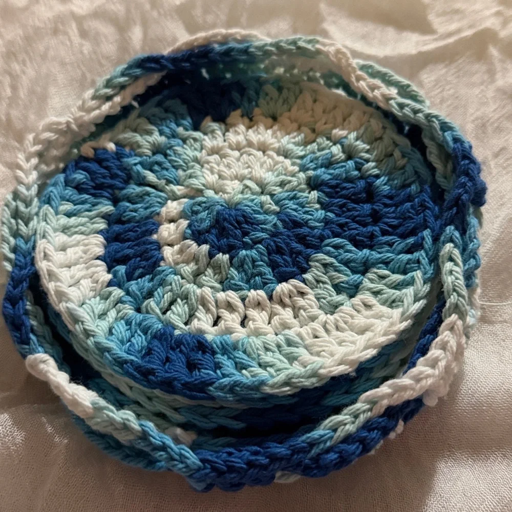 Blue and White Crochet Coasters